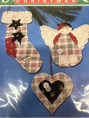 Country Christmas Plaid Ornament Stitchery Kit 3 Designs Kit Includes Materials